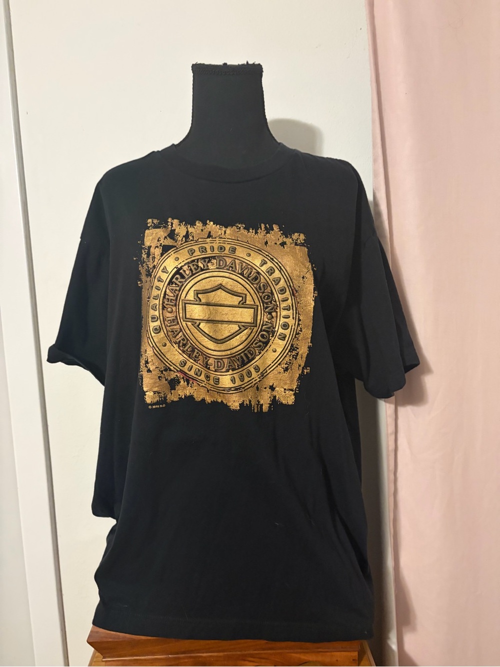 Harley-Davidson Black Tee with Distressed Gold Shield